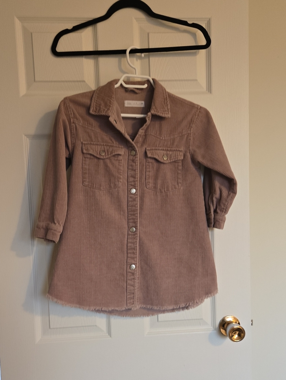 ZARA Corduroy Button-Front Shirt Dress - Dusty Mauve
